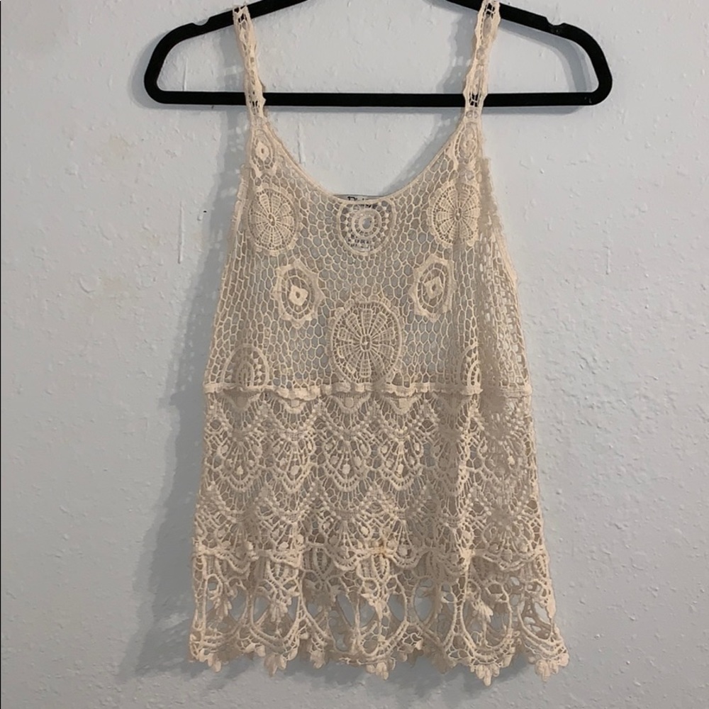 Pinky - Cream Lace Tank Top - Size Small